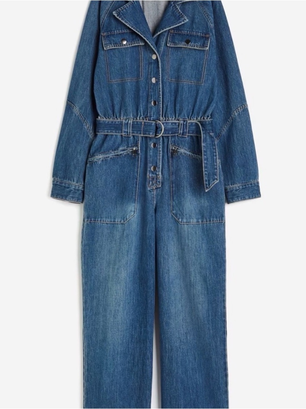 H&M Medium Blue Denim Utility Jumpsuit with Belt